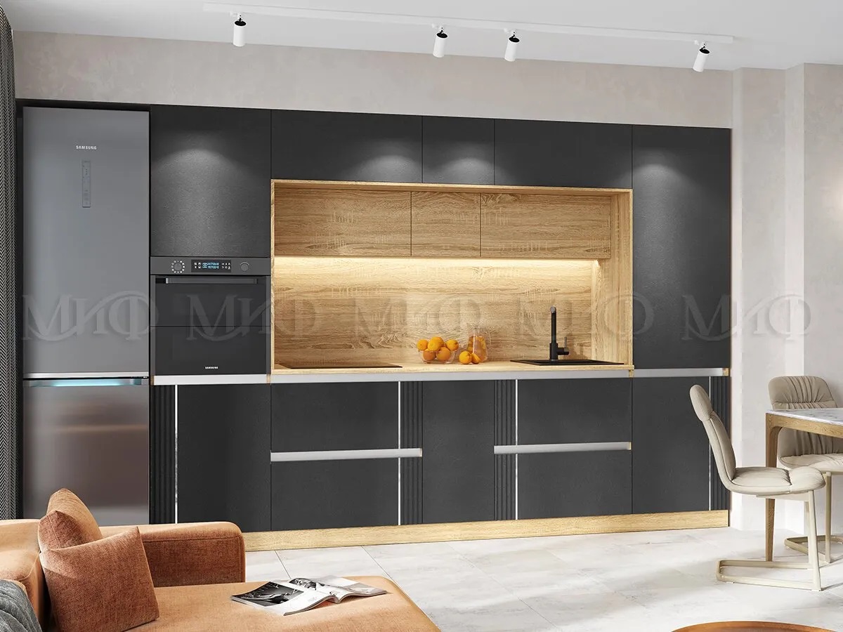 Кухня Карина Центральная секция 2200 (Пластер Блэк, Сонома) МиФ